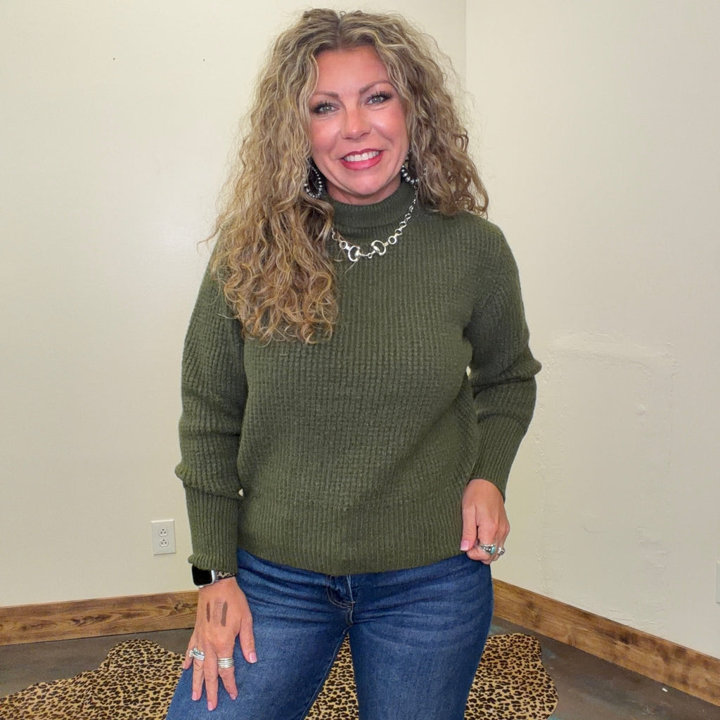 Olive Green Turtle Neck Long Sleeve Sweater - Country Lace Boutique