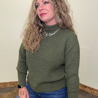 Olive Green Turtle Neck Long Sleeve Sweater - Country Lace Boutique