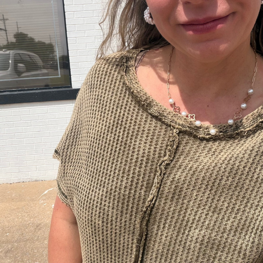 Olive Inside Out Waffle Shortsleeve Top - Country Lace Boutique