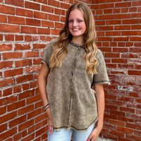 Olive Inside Out Waffle Shortsleeve Top - Country Lace Boutique