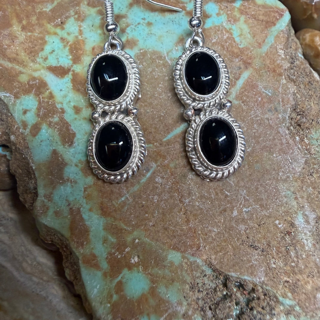 Onyx Two Stone French Hook Sterling Silver Earring - Country Lace Boutique