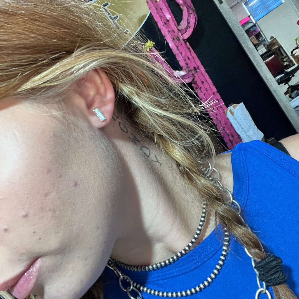 Opal Cobblestone Bar Stud Sterling Silver Earring - Country Lace Boutique