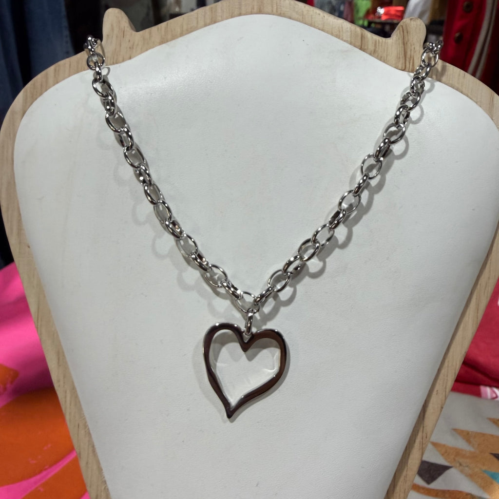 Open Heart Silver Fashion Necklace - Country Lace Boutique