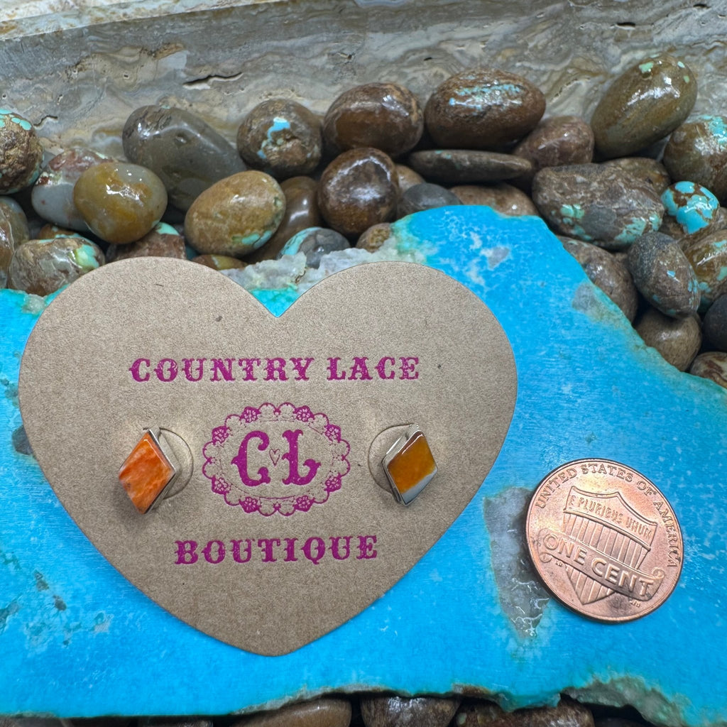 Orange Diamond Stud Lil Post Sterling Silver Earring - Country Lace Boutique