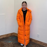 Orange Long Puffer Jacket w/ Removeable Hoodie - Country Lace Boutique