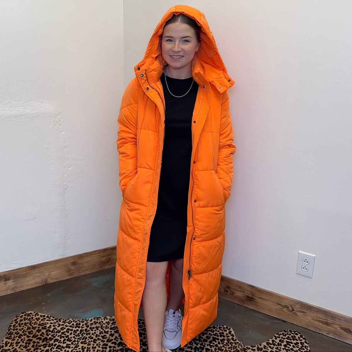 Orange Long Puffer Jacket w/ Removeable Hoodie - Country Lace Boutique