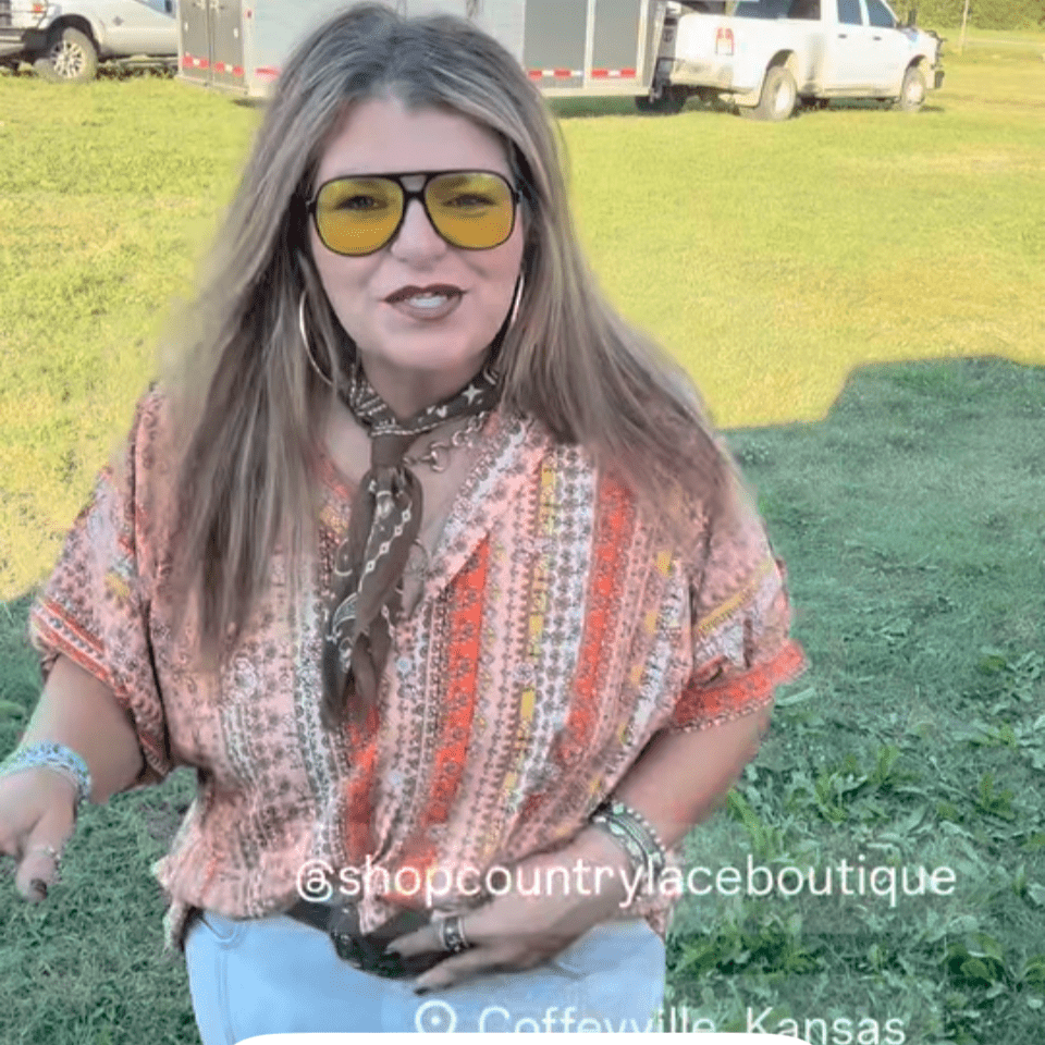 Orange Multi Short Sleeve Button Down Top - Country Lace Boutique