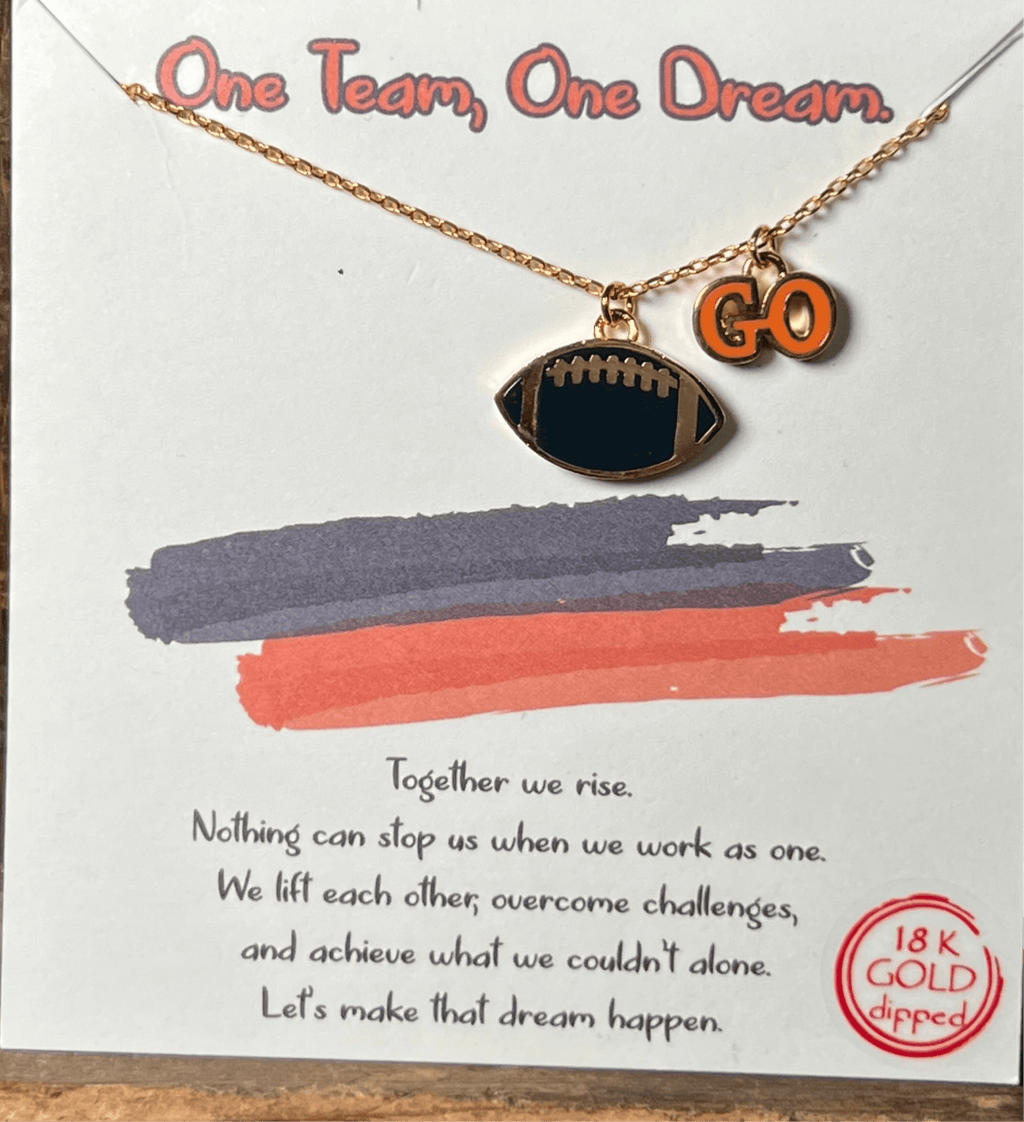 Orange & Navy Go Football Gold Fashion Necklace - Country Lace Boutique
