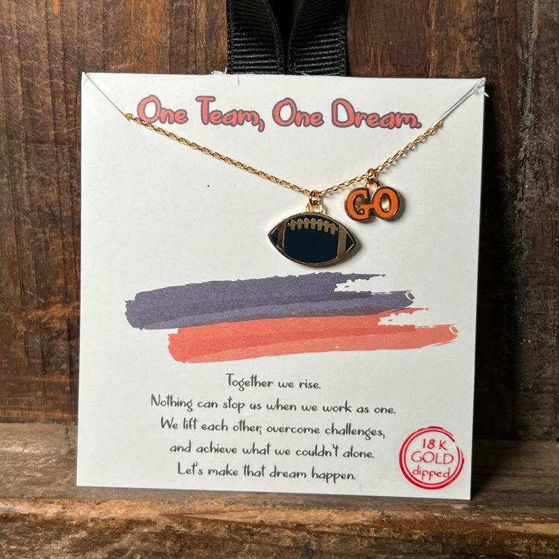 Orange & Navy Go Football Gold Fashion Necklace - Country Lace Boutique