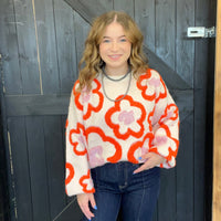 Orange & Pink Flower Power Sweater - Country Lace Boutique