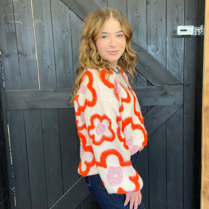 Orange & Pink Flower Power Sweater - Country Lace Boutique