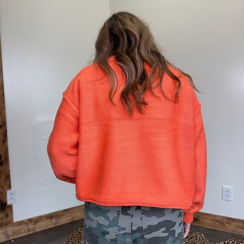 Orange Seams Out Crop Crew Neck Long Sleeve Sweater - Country Lace Boutique