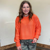 Orange Seams Out Crop Crew Neck Long Sleeve Sweater - Country Lace Boutique