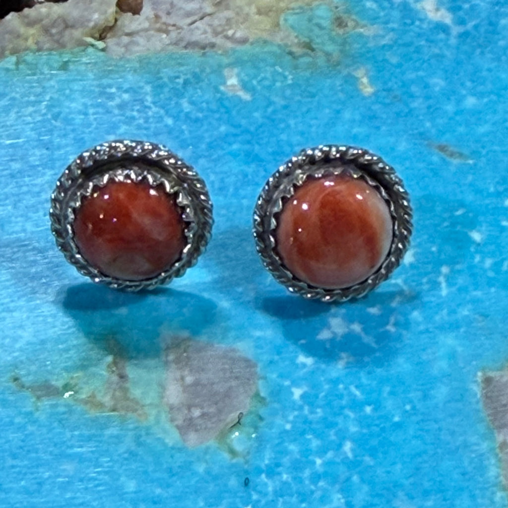 Orange Spiny (darker) Round Post Sterling Silver Earring - Country Lace Boutique