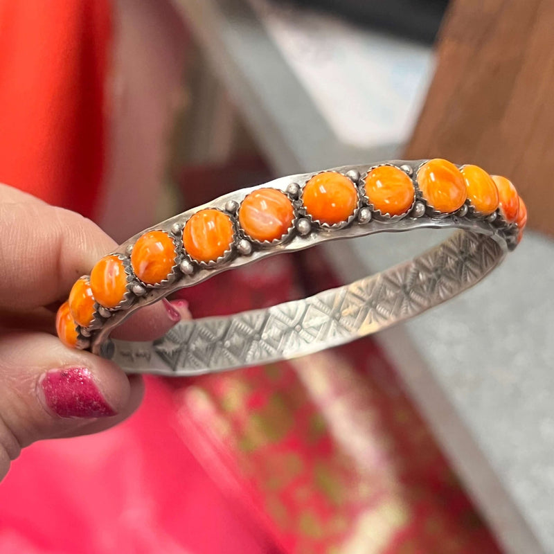 Orange Spiny Gorgeous Bangle Sterling Silver Bracelet - Country Lace Boutique