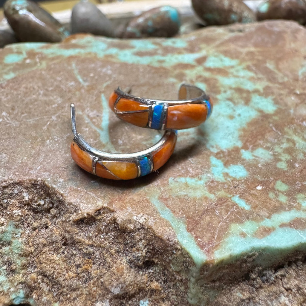 Orange Spiny & Opal Hoop Post Sterling Silver Earring - Country Lace Boutique