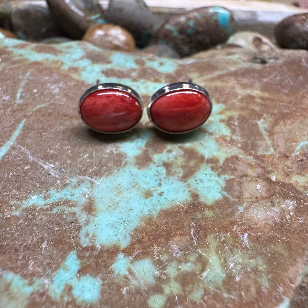 Orange Spiny Oval Post Sterling Silver Earring - Country Lace Boutique