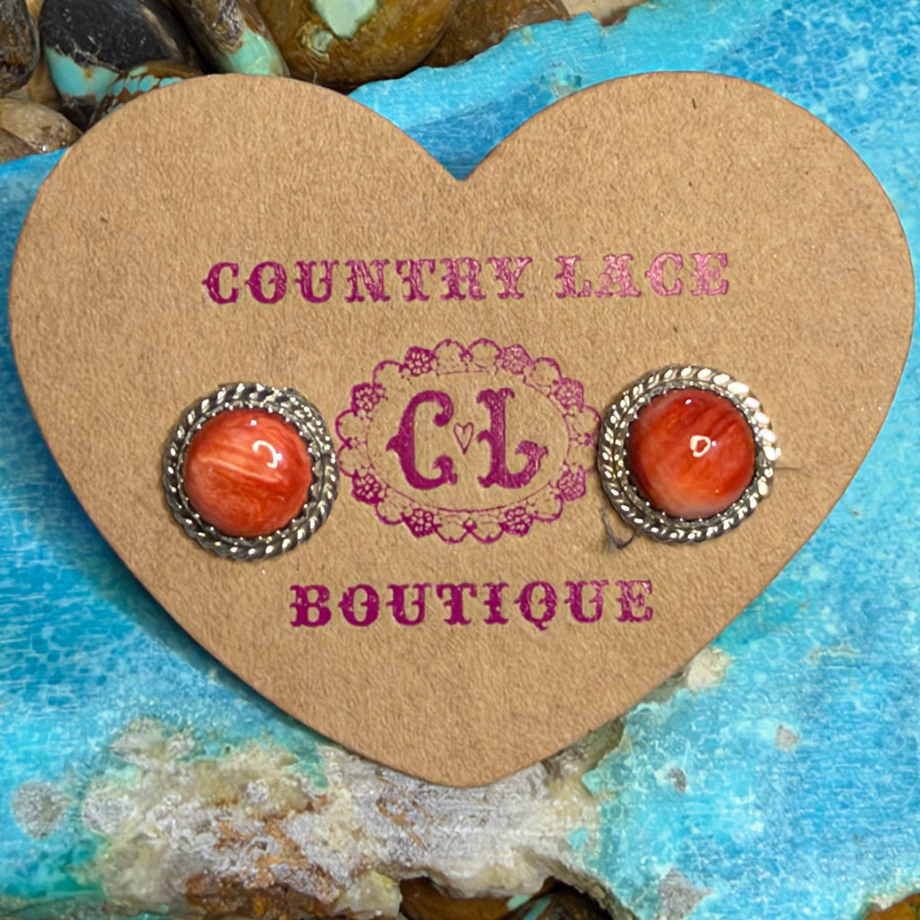 Orange Spiny Round Post Sterling Silver Earring - Country Lace Boutique