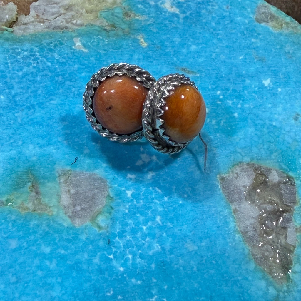 Orange Spiny Round Post Sterling Silver Earring - Country Lace Boutique