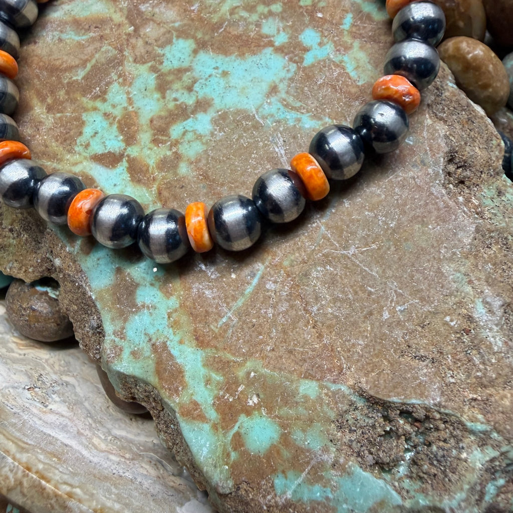 Orange Spiny Stretchy 6mm Pearl Sterling Silver Bracelet - Country Lace Boutique