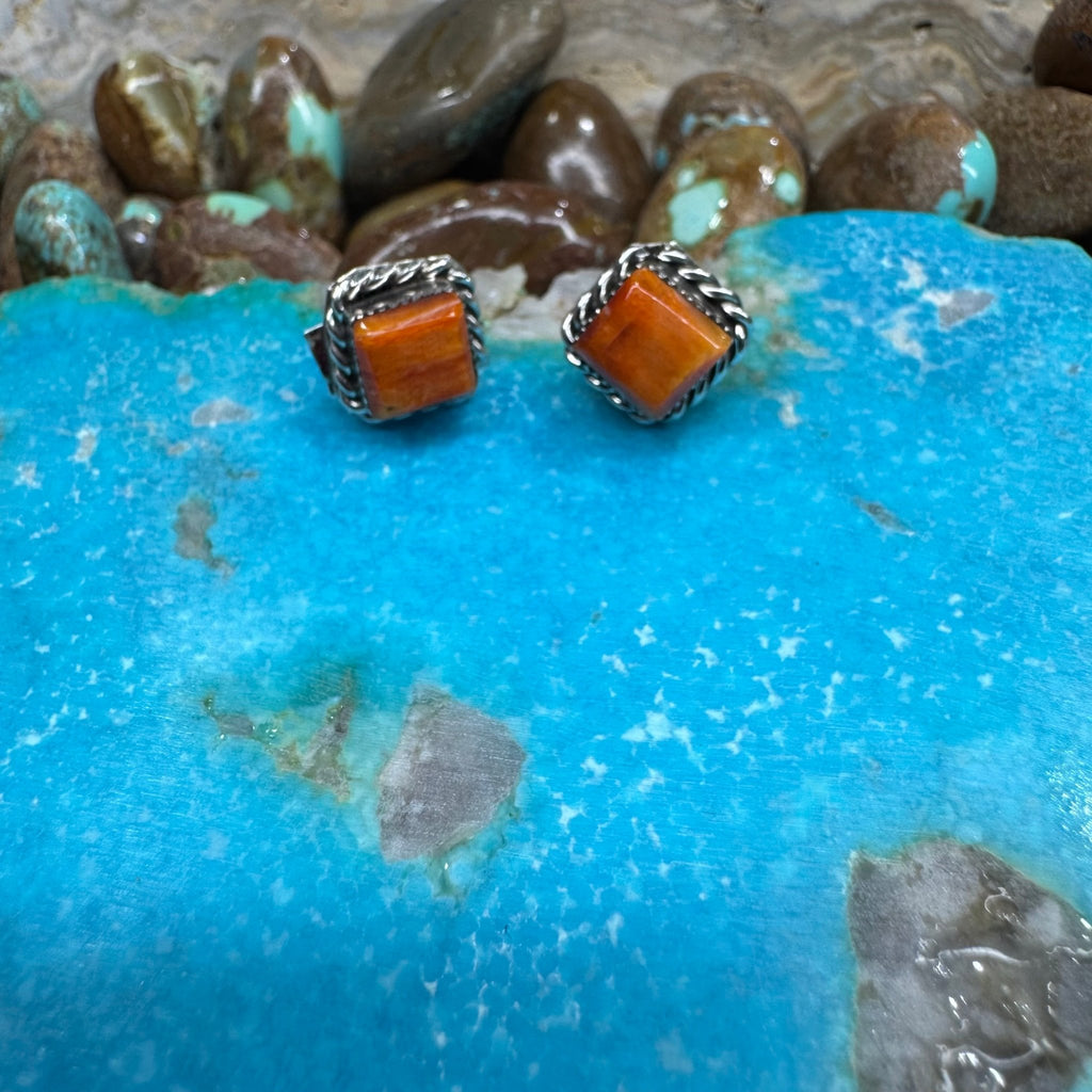 Orange Square Post Stud Sterling Silver Earring - Country Lace Boutique