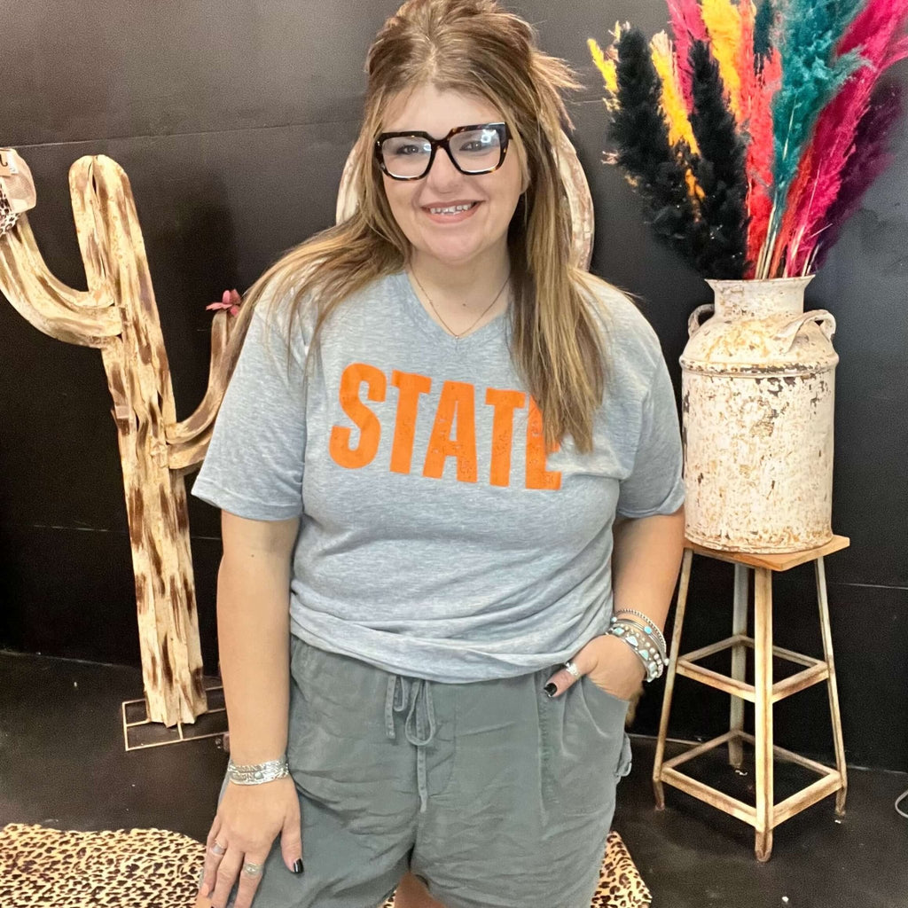 Orange V Neck and Heather STATE T-shirt - Country Lace Boutique