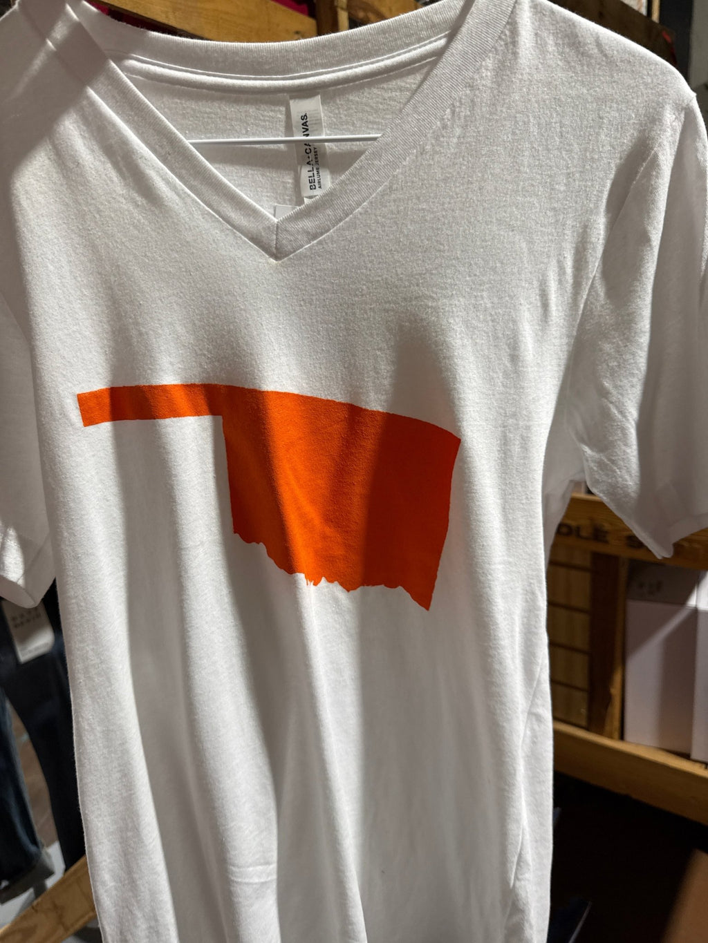 Orange V Neck and White STATE of Oklahoma T-shirt - Country Lace Boutique