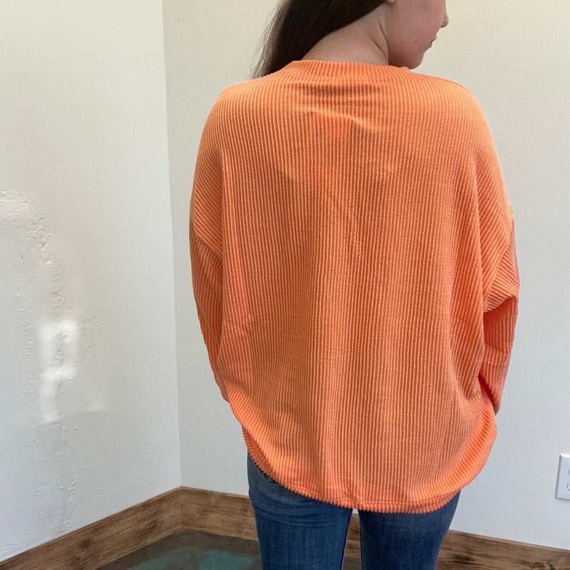 Orange & White Ribbed Striped Long Sleeve Shirt - Country Lace Boutique