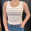 Orange & White Striped Ribbed Tank Top with Built in Bra - Country Lace Boutique