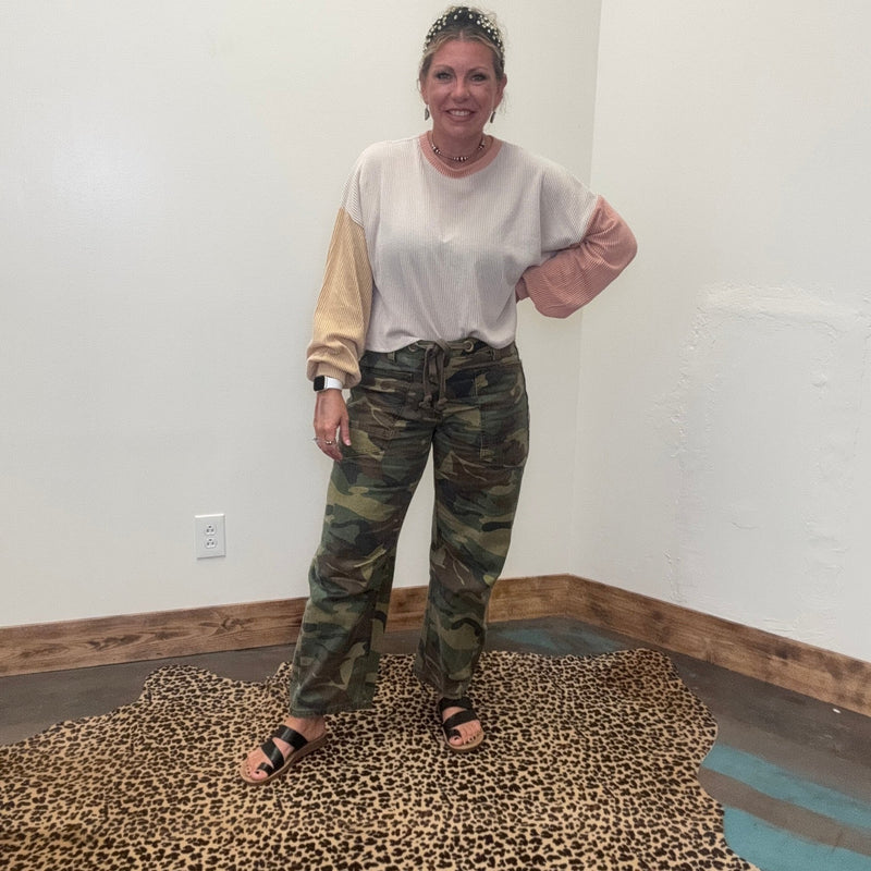 Orange & Yellow Ribbed Color Block Long Sleeve Crop Shirt - Country Lace Boutique