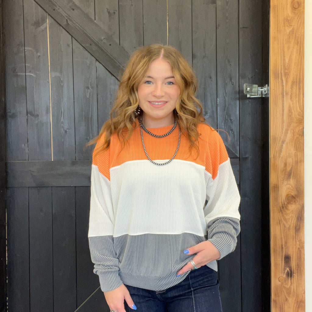 orange  color block lightweight sweater 