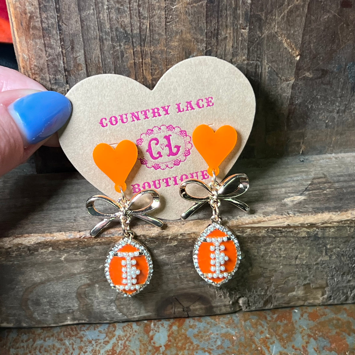 orangefootballheartearrings