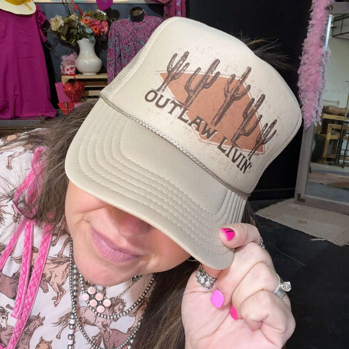 Outlaw Livin Tan Trucker Hat - Country Lace Boutique