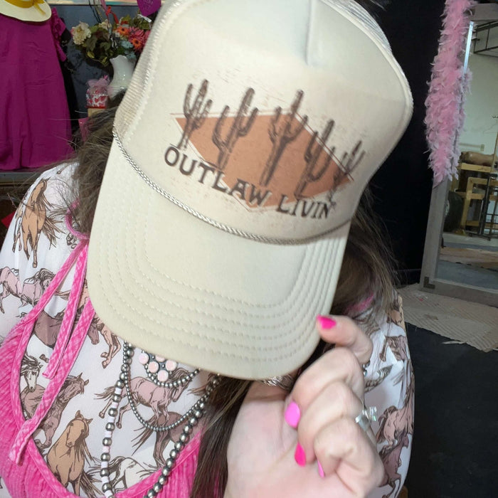 Outlaw Livin Tan Trucker Hat - Country Lace Boutique