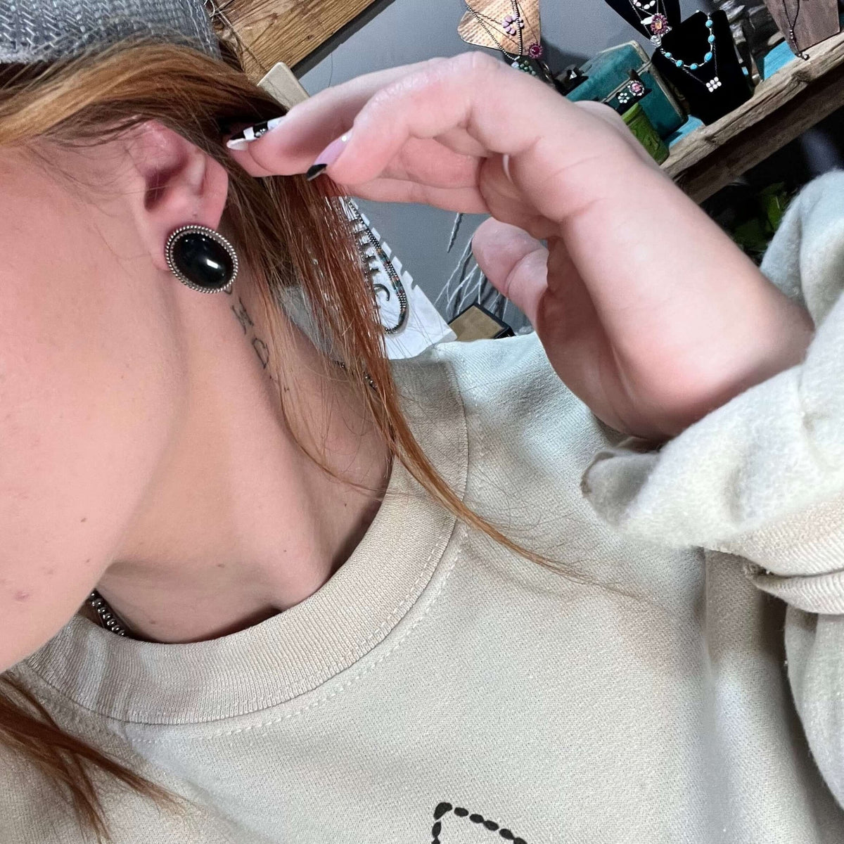 Oval Black Onyx Post Sterling Silver Earring - Country Lace Boutique