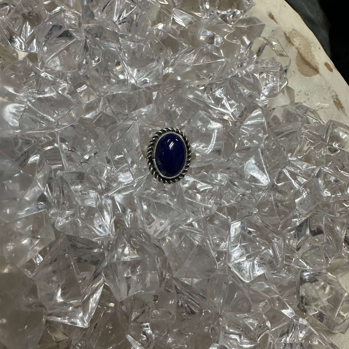 Oval Blue Lapis with Rope Detail Sterling Silver Ring size 7.5 - Country Lace Boutique