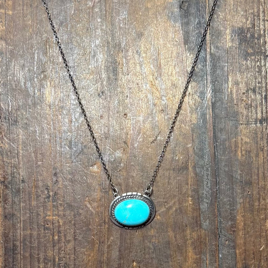 Oval Kingman Turquoise 17 inch Sterling Silver Necklace - Country Lace Boutique