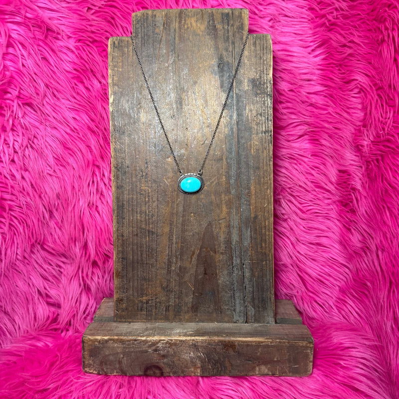 Oval Kingman Turquoise 17 inch Sterling Silver Necklace - Country Lace Boutique