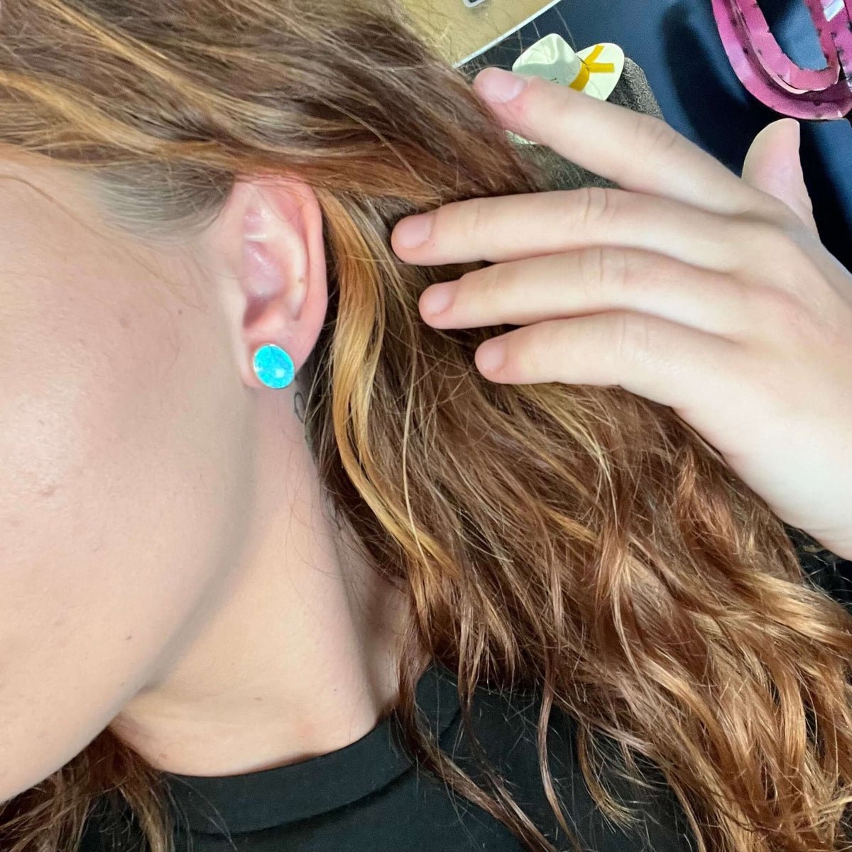 Oval Light Blue Pearl Post Stud Sterling Silver Earring - Country Lace Boutique