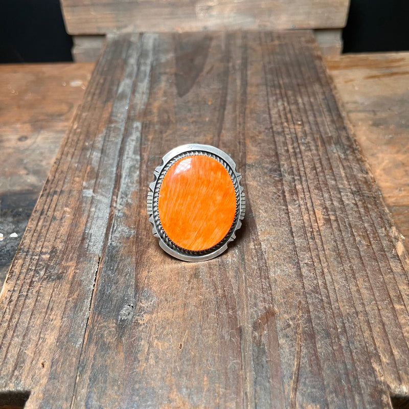 Oval Orange Spiny Sterling Silver Ring Adjustable - Country Lace Boutique