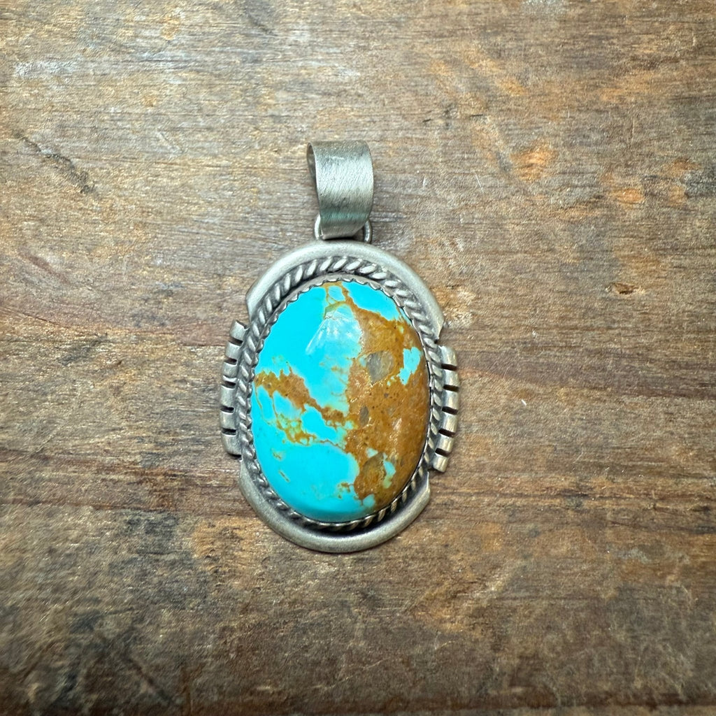 Oval Turquoise Lots of Matrix Sterling Silver Necklace Pendant - Country Lace Boutique