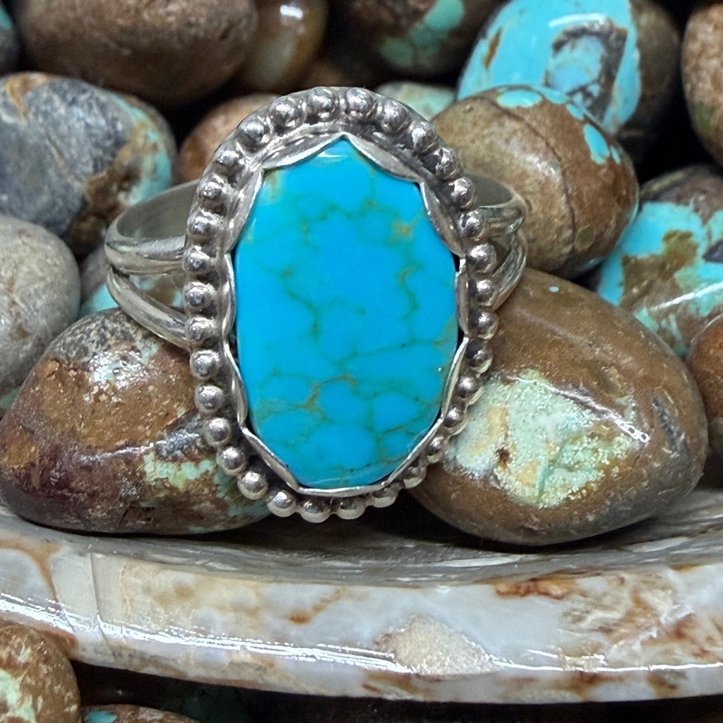 Oval Turquoise with Detail Sterling Silver Ring - Country Lace Boutique