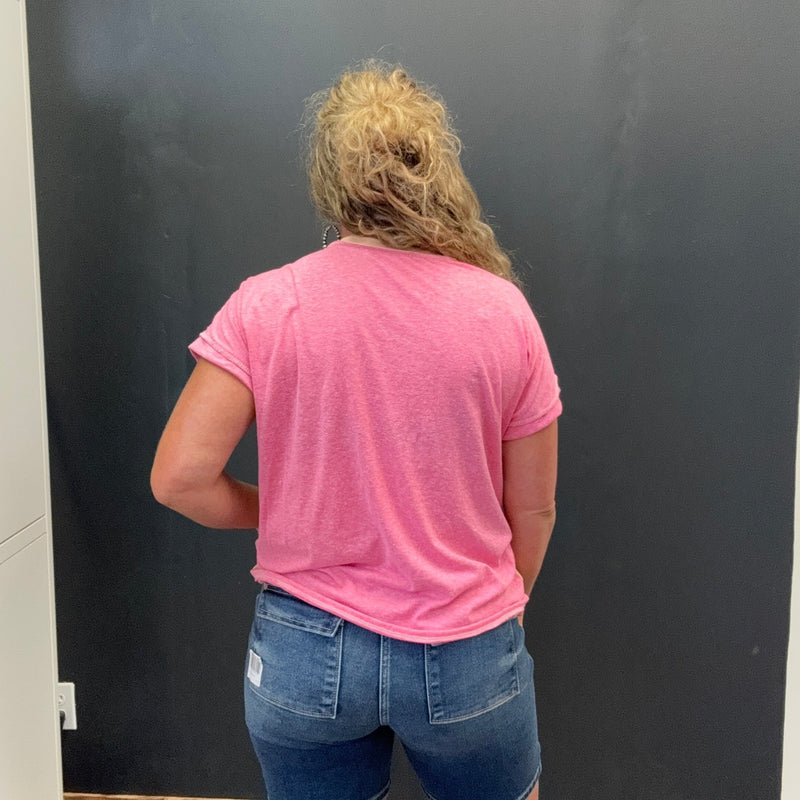 Pastel Inside Out Half Button Shortsleeve Top - Country Lace Boutique