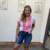 Pastel Inside Out Half Button Shortsleeve Top - Country Lace Boutique