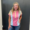 Pastel Inside Out Half Button Shortsleeve Top - Country Lace Boutique