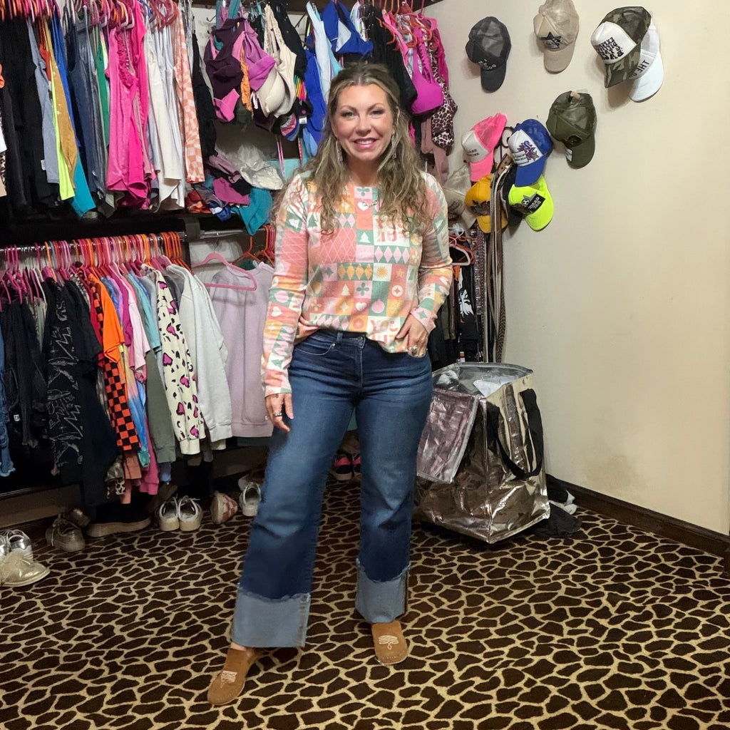 Dark Mid Rise Crop Wide - Wide Cuffed Risen Jeans - Country Lace Boutique