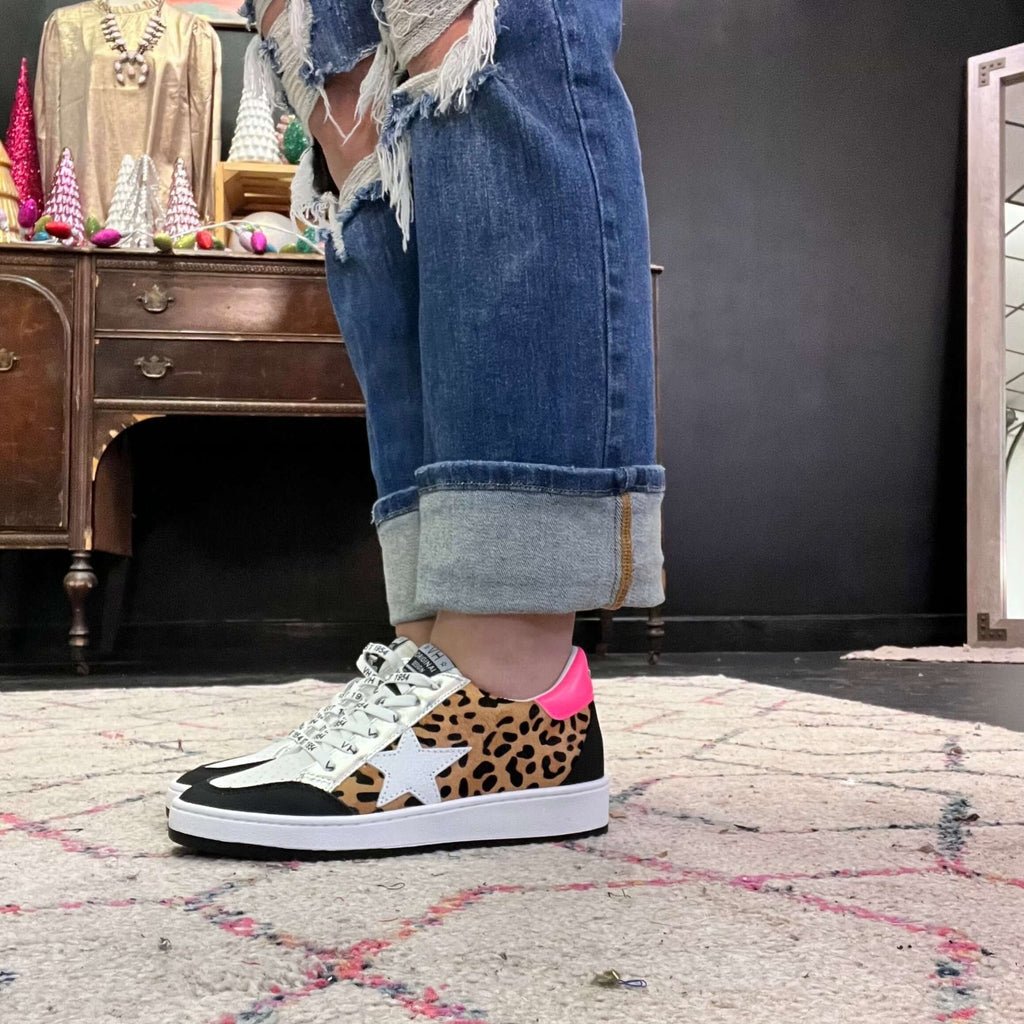 Pink and Animal Print Vintage Havana Positvity Tennis Silver Shoe - Country Lace Boutique