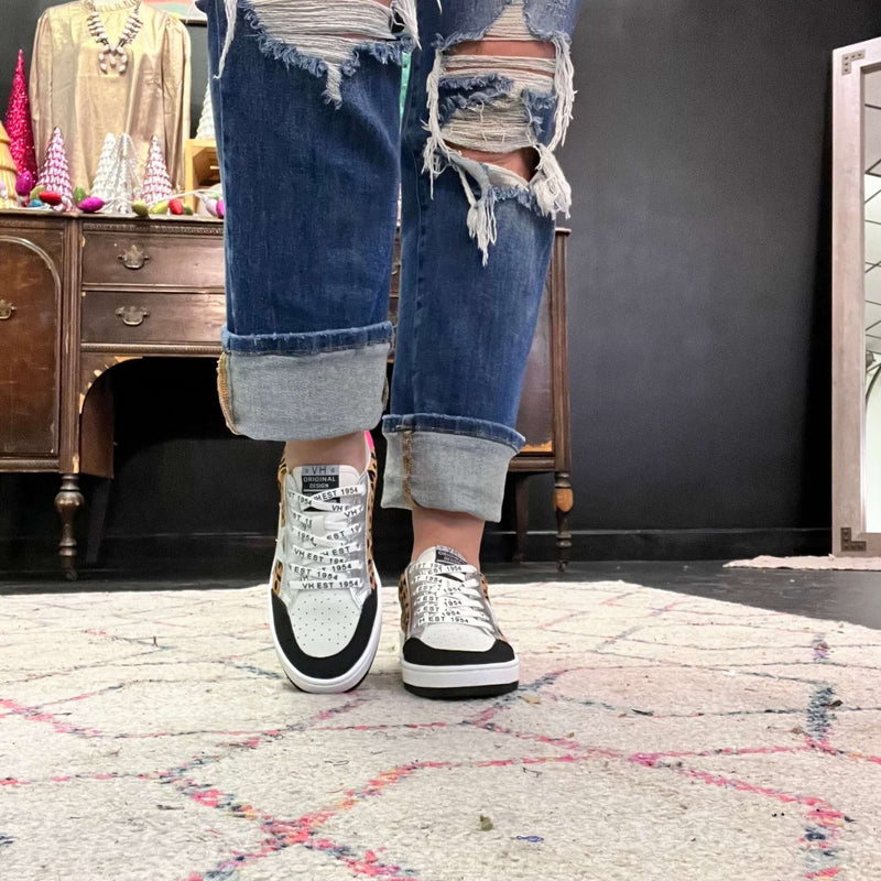 Pink and Animal Print Vintage Havana Positvity Tennis Silver Shoe - Country Lace Boutique