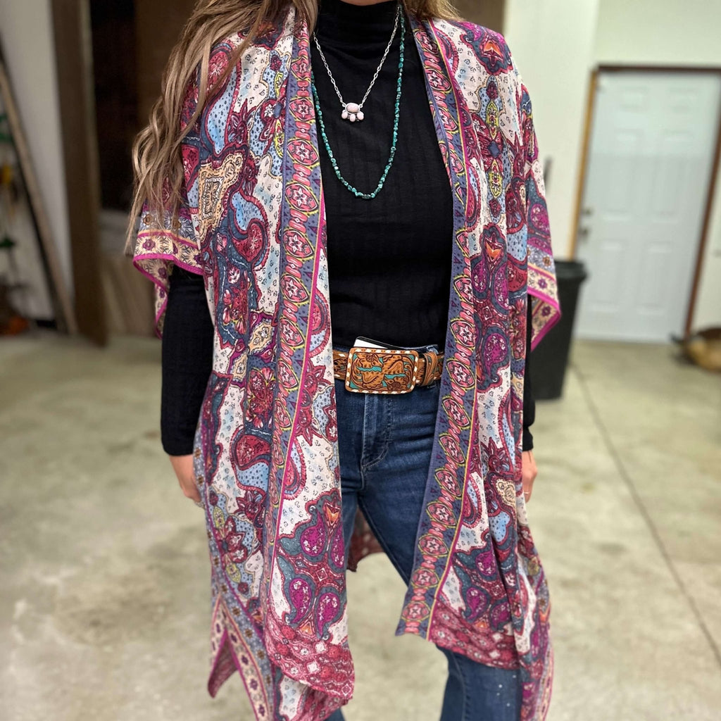 Pink and Blue Kaleidoscope Kimono Cardigan - Country Lace Boutique