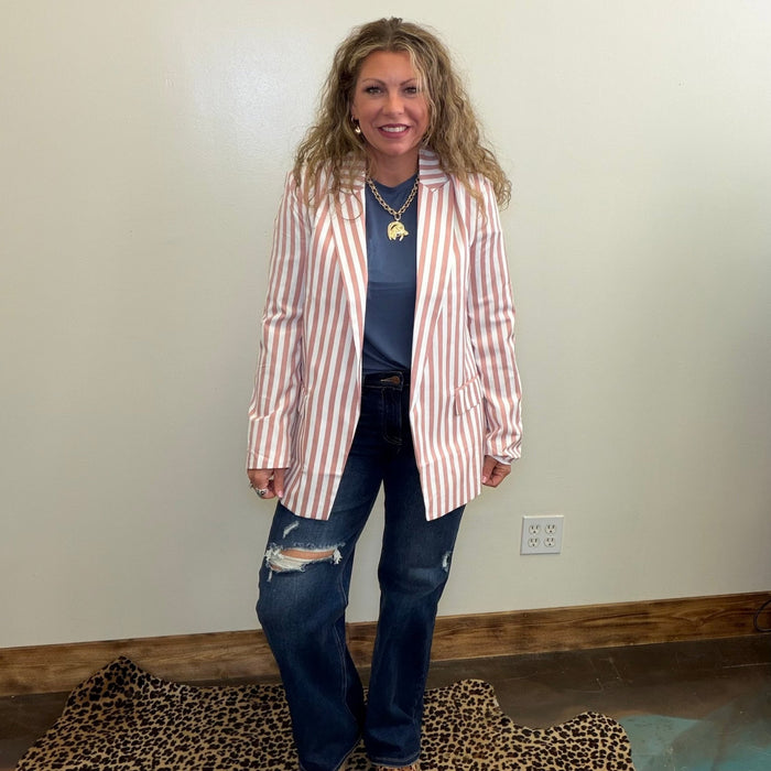Pink and White Striped Blazer - Country Lace Boutique